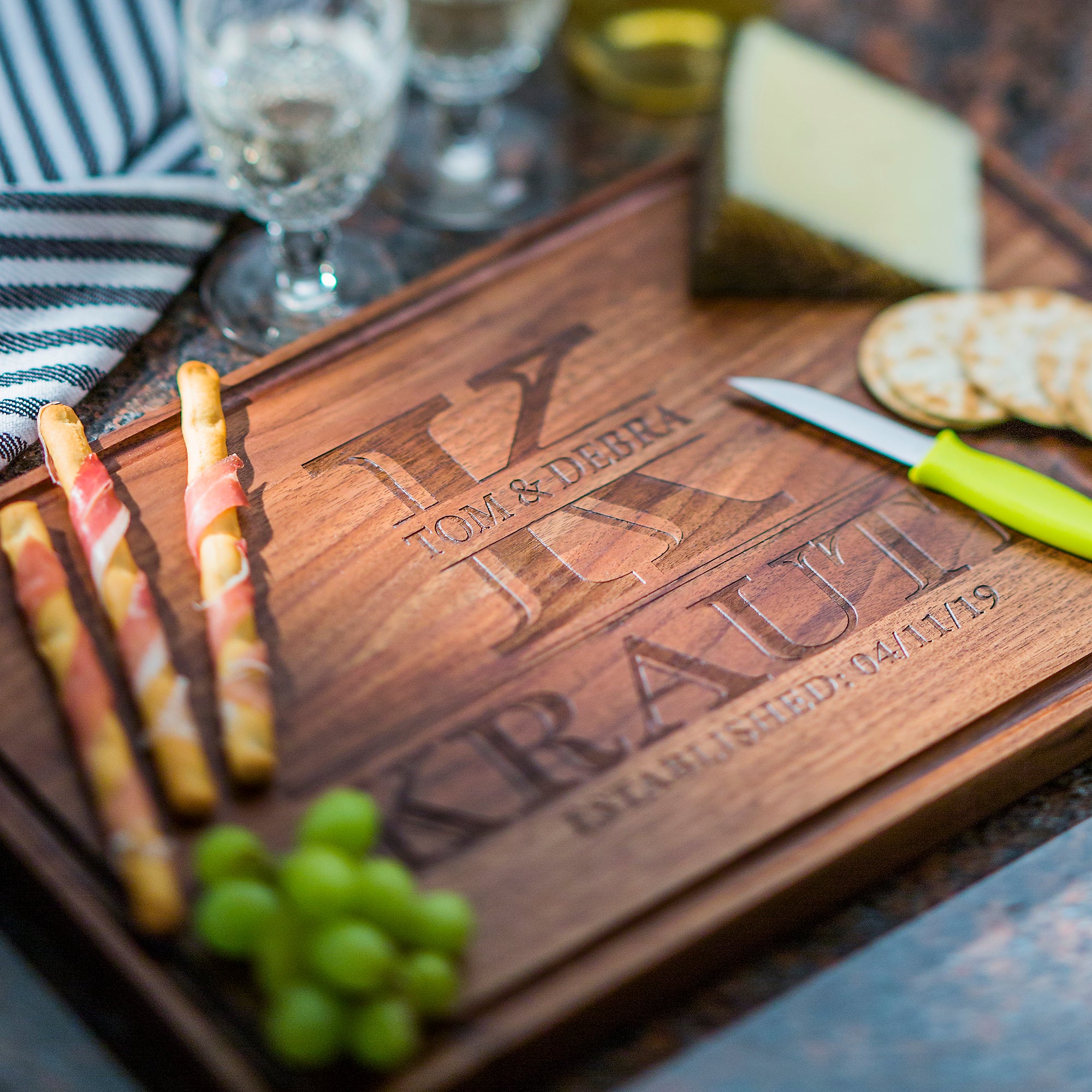 Wood cutting board clearance with initials