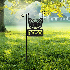 Personalized Butterfly Themed Address Number Marker Hanging Lawn Stake