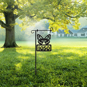 Personalized Butterfly Themed Address Number Marker Hanging Lawn Stake