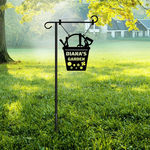 Personalized Garden Bucket Themed Marker Hanging Lawn Stake