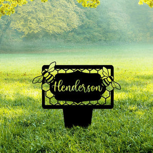 Personalized Name Bumble Bee Themed Last Name Lawn Stake