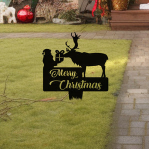 Merry Christmas Holiday Themed Garden Stake Metal Yard Sign