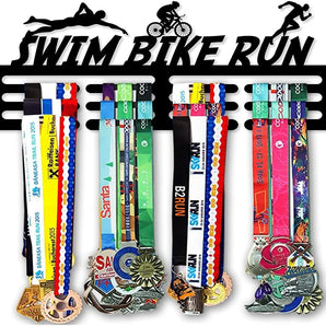 Swim Bike Run Medal Hanger Wall Display (Metal)