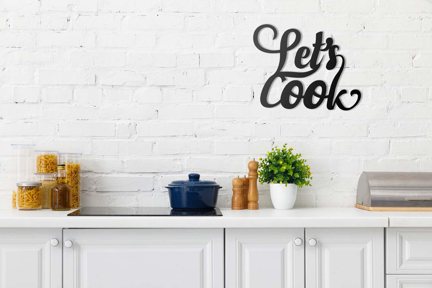 Cursive Let's Cook decorative sign for kitchen