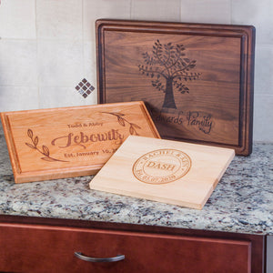 Creative and custom engraved cutting boards in maple, cherry, and walnut