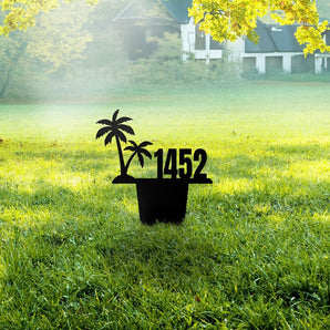 Personalized Palm Tree Address House Number Yard Stake Metal Sign