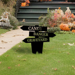 "Candy, Danger, Graveyard" Halloween Yard Stake Metal Sign