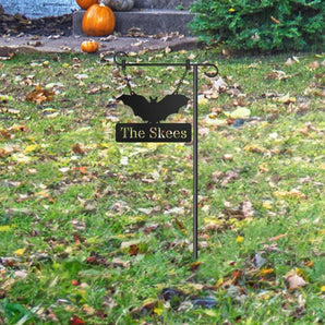 Personalized Bat Themed Halloween Metal Yard Sign with Last Name