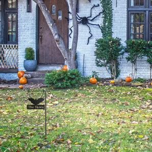 Personalized Bat Themed Halloween Metal Yard Sign with Last Name