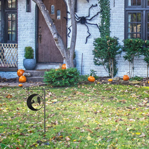 Halloween Half Moon with Scary Witch and Cat Yard Metal Sign