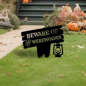 "Beware of Werewolves" Halloween Yard Stake Metal Sign