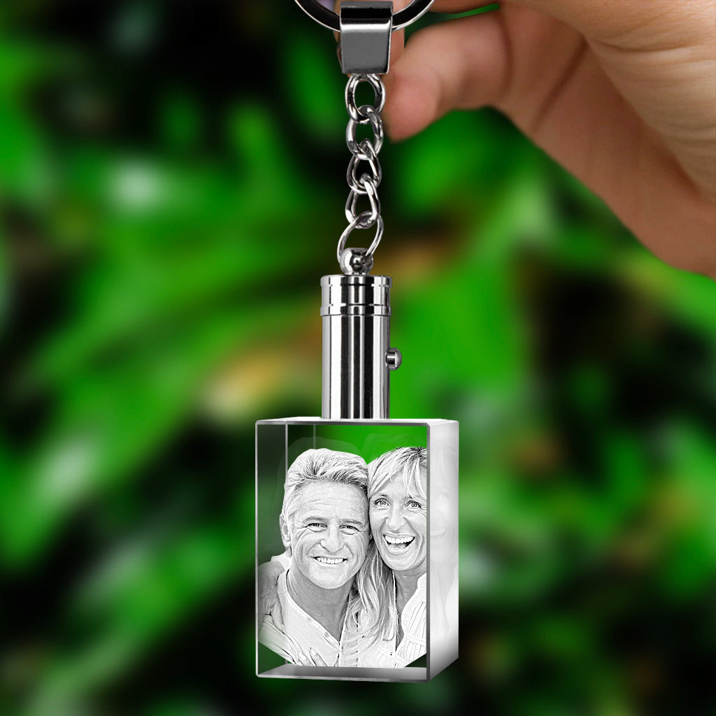 Personalized crystal keychain black and white photo of couple