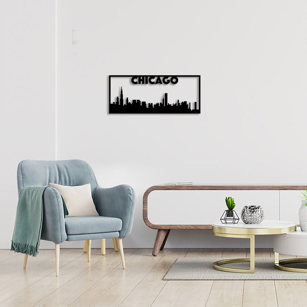 Chicago city skyline metal decorative interior sign