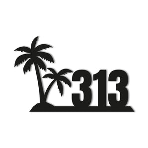 Palm Tree Beach Themed House Number Address Metal Sign