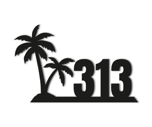 Palm Tree Beach Themed House Number Address Metal Sign