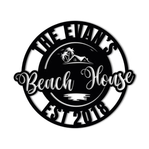 "Beach House" Personalized Metal Wall Art with Established Date