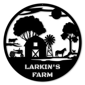 Farm Landscape with Tractor Personalized Metal Wall Art