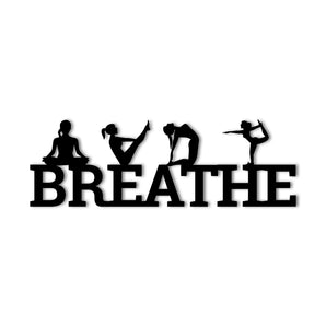 "Breathe" With Yoga Poses Metal Wall Art