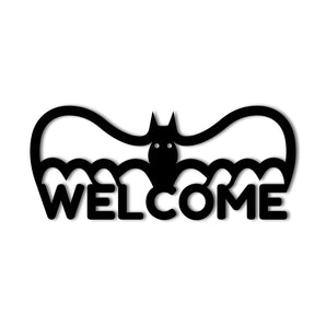 "Welcome" Halloween Themed Bat Metal Wall Art