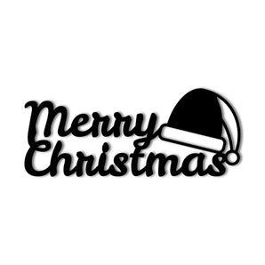 "Merry Christmas" with Santa Hat Metal Wall Art