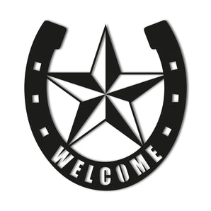 "Welcome" Horseshoe Texas Lone Star Metal Wall Art