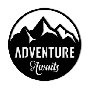 "Adventure Awaits" Mountains Metal Wall Art