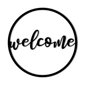 "Welcome" Round Metal Wall Art